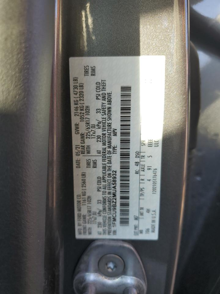 2021 Ford Escape VIN 1FMCU9BZ2MUA58932 Copart auction photo, front end damage thumbnail 13