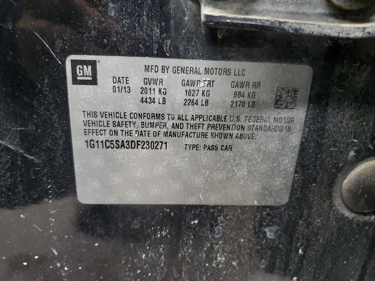 2013 Chevrolet Malibu VIN 1G11C5SA3DF230271 Copart auction photo, rear end / hail damage thumbnail 14