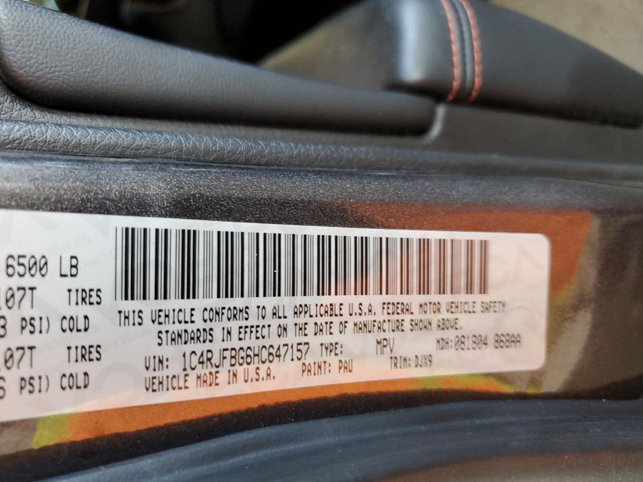 2017 Jeep Grand Cherokee VIN 1C4RJFBG6HC647157 Copart auction photo, rear end damage thumbnail 13