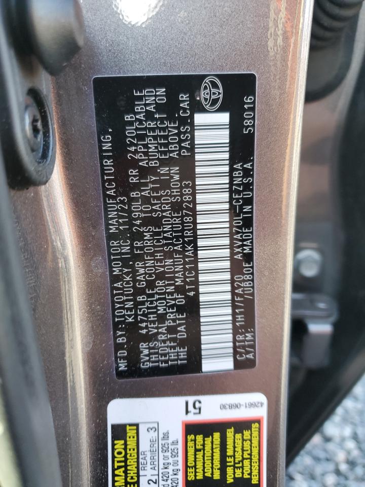 2024 Toyota Camry VIN 4T1C11AK1RU872883 Copart auction photo, front end / side damage thumbnail 12