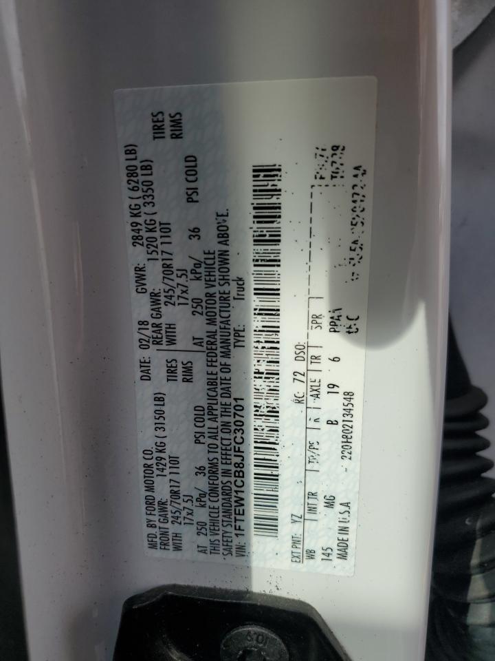 2018 Ford F-150 VIN 1FTEW1CB8JFC30701 Copart auction photo, front end / rear end damage thumbnail 12