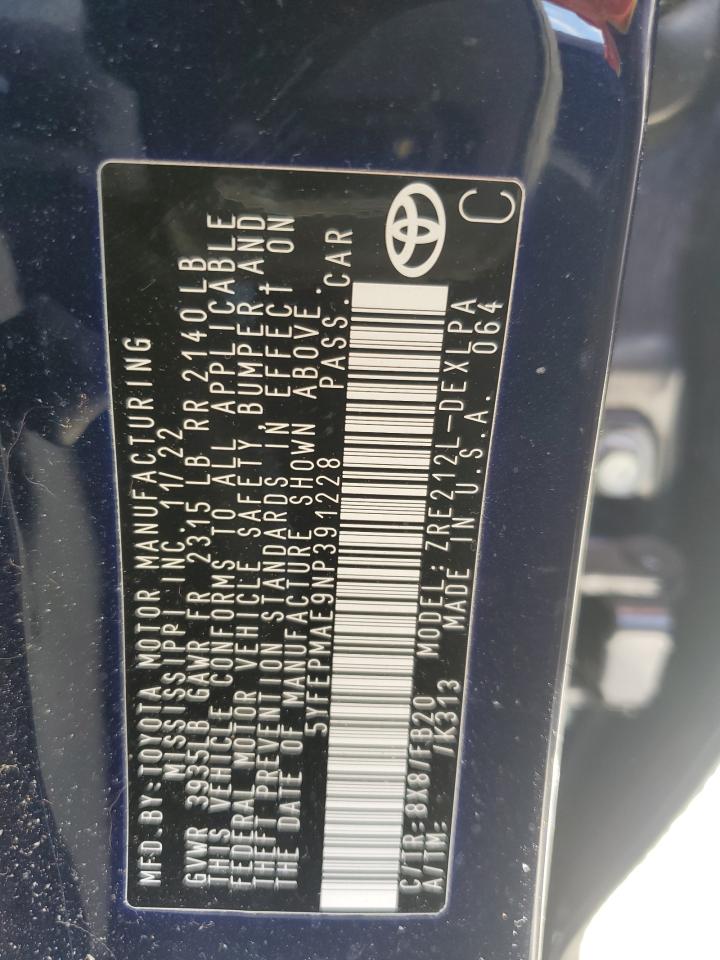 2022 Toyota Corolla VIN 5YFEPMAE9NP391228 Copart auction photo, front end / minor dent/scratches damage thumbnail 12