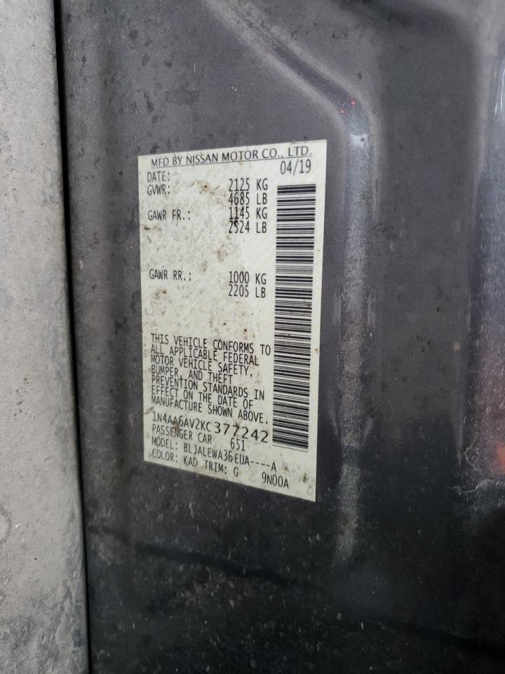 2019 Nissan Maxima VIN 1N4AA6AV2KC377242 Copart auction photo, all over / undercarriage damage thumbnail 12