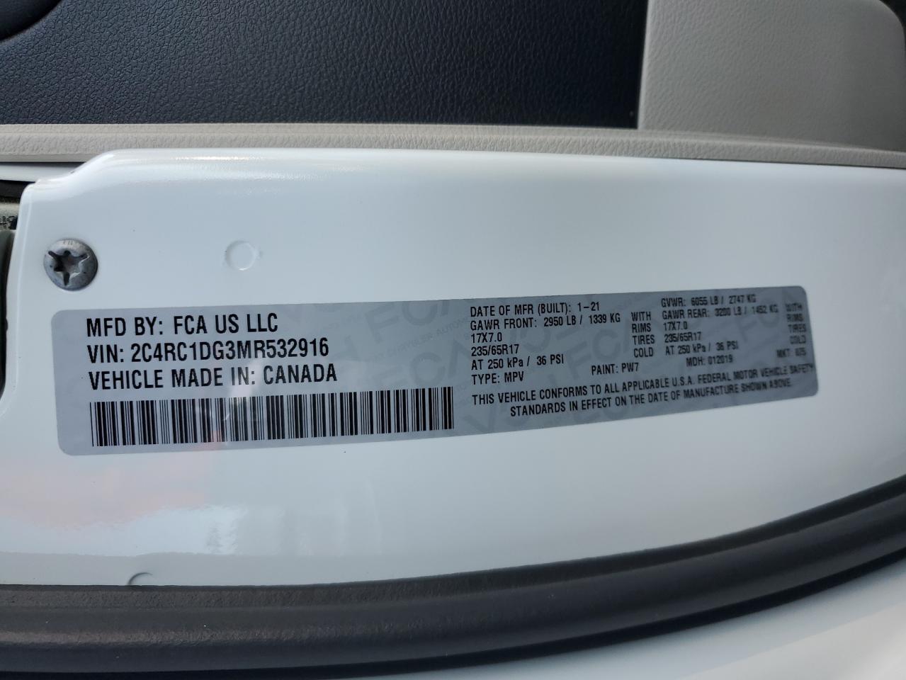 2021 Chrysler Voyager VIN 2C4RC1DG3MR532916 Copart auction photo, rear end damage thumbnail 13