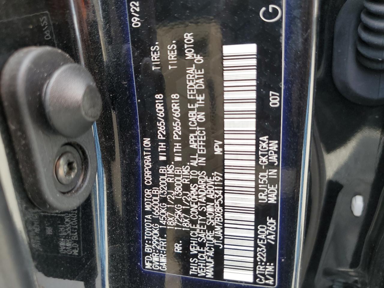 2023 Lexus GX VIN JTJAM7BX8P5341197 Copart auction photo, water/flood damage thumbnail 14