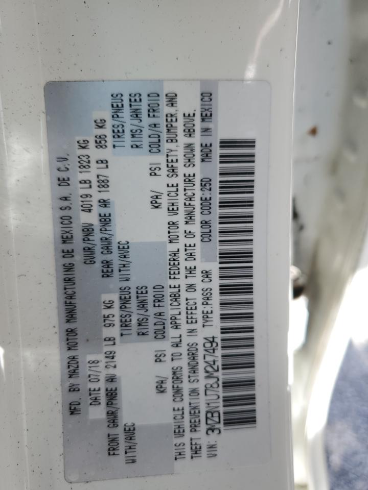 2018 Mazda 3 VIN 3MZBN1U78JM247494 Copart auction photo, water/flood damage thumbnail 13