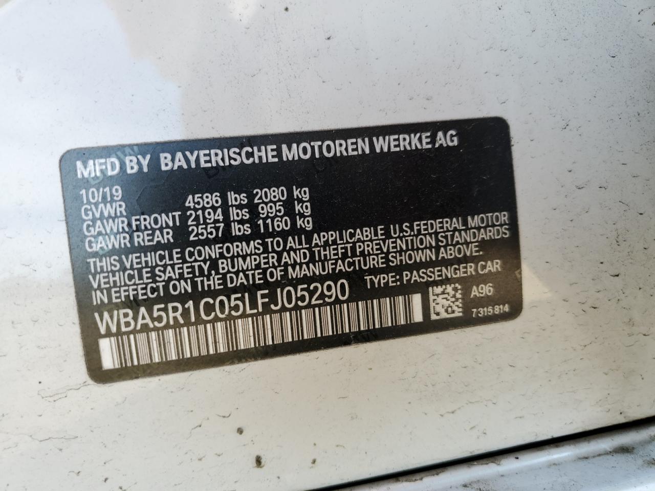 2020 BMW 3er VIN WBA5R1C05LFJ05290 Copart auction photo, undercarriage / front end damage thumbnail 14