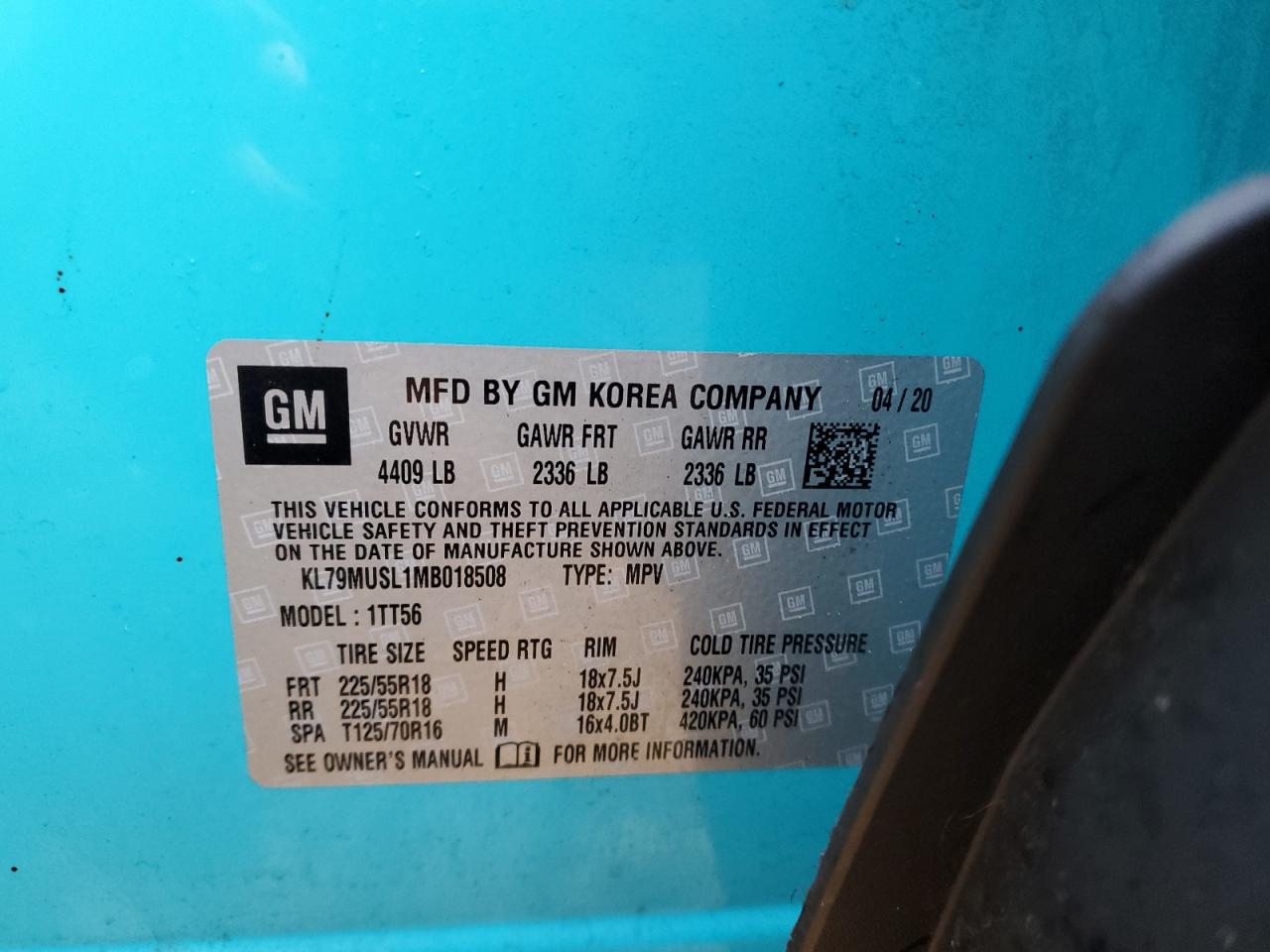 2021 Chevrolet TrailBlazer VIN KL79MUSL1MB018508 Copart auction photo, minor dent/scratches damage thumbnail 13