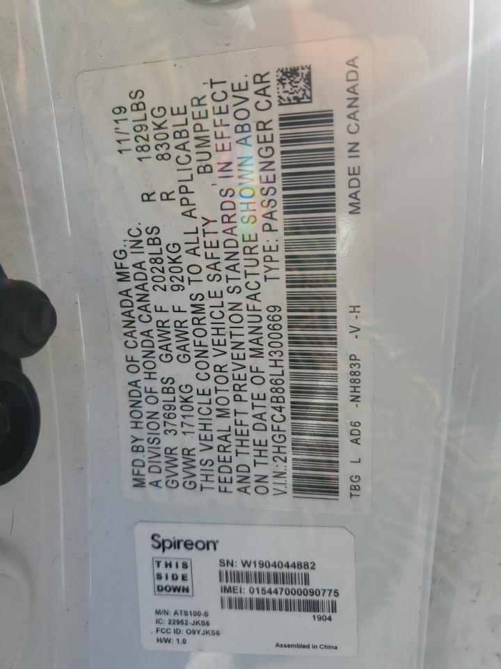 2020 Honda Civic VIN 2HGFC4B86LH300669 Copart auction photo, all over damage thumbnail 13