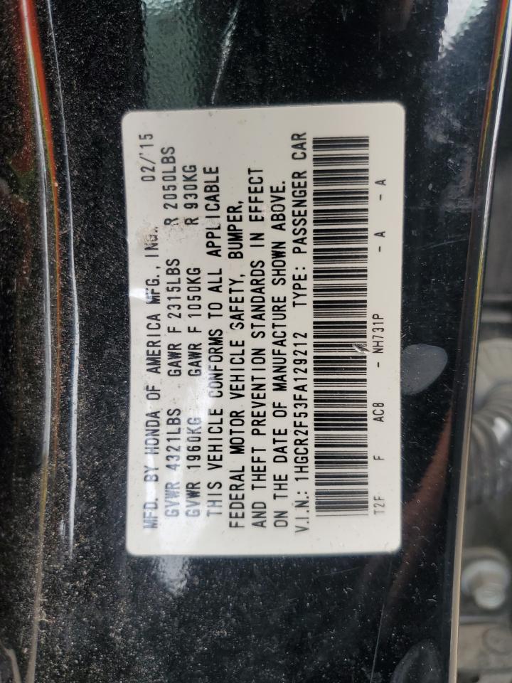 2015 Honda Accord VIN 1HGCR2F53FA129212 Copart auction photo, front end damage thumbnail 15
