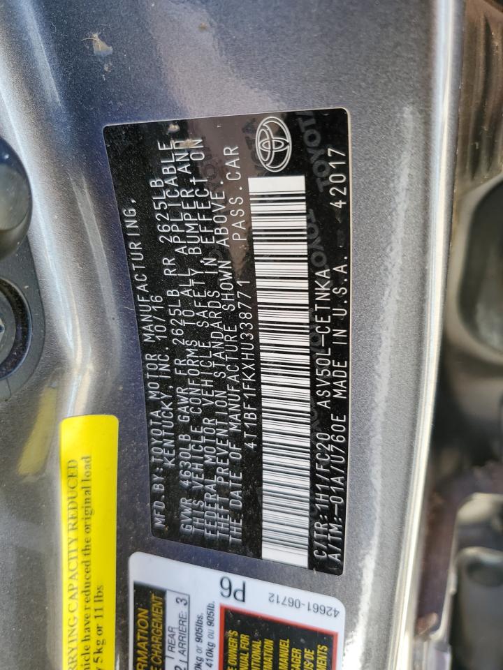 2017 Toyota Camry VIN 4T1BF1FKXHU338771 Copart auction photo, all over damage thumbnail 13