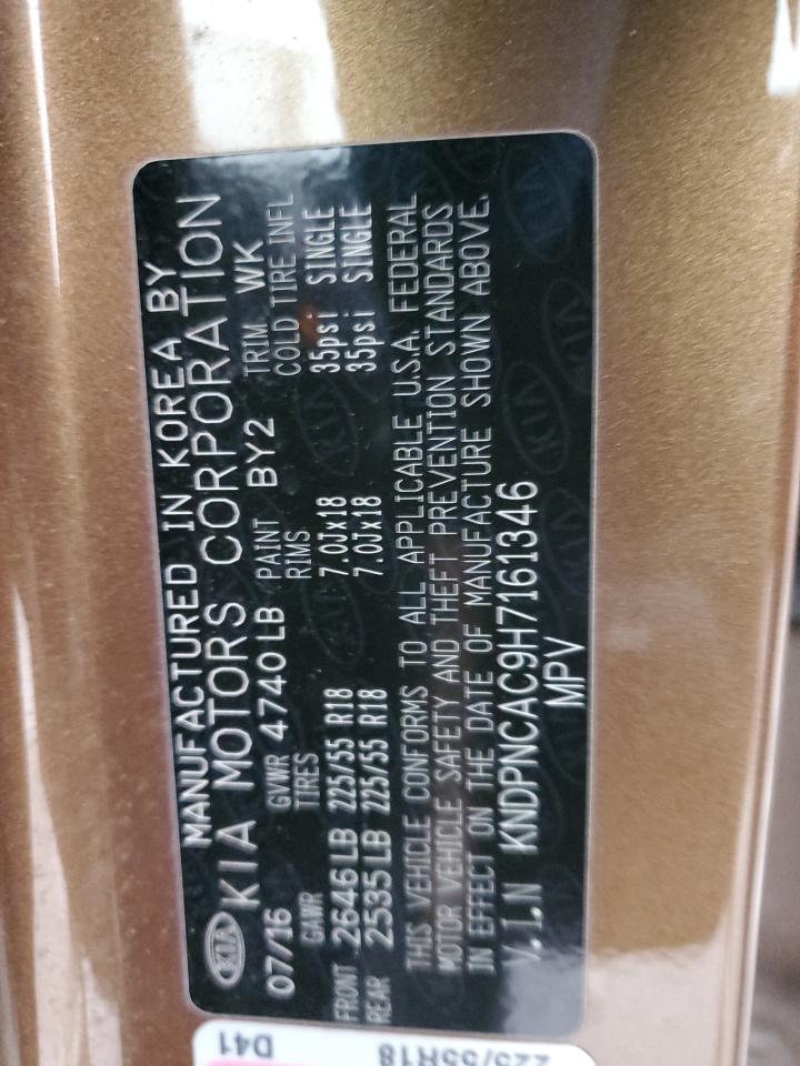 2017 KIA Sportage VIN KNDPNCAC9H7161346 Copart auction photo, side / rear end damage thumbnail 14