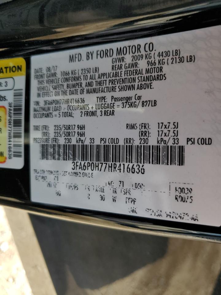 2017 Ford Fusion VIN 3FA6P0H77HR416636 Copart auction photo, front end / mechanical damage thumbnail 14