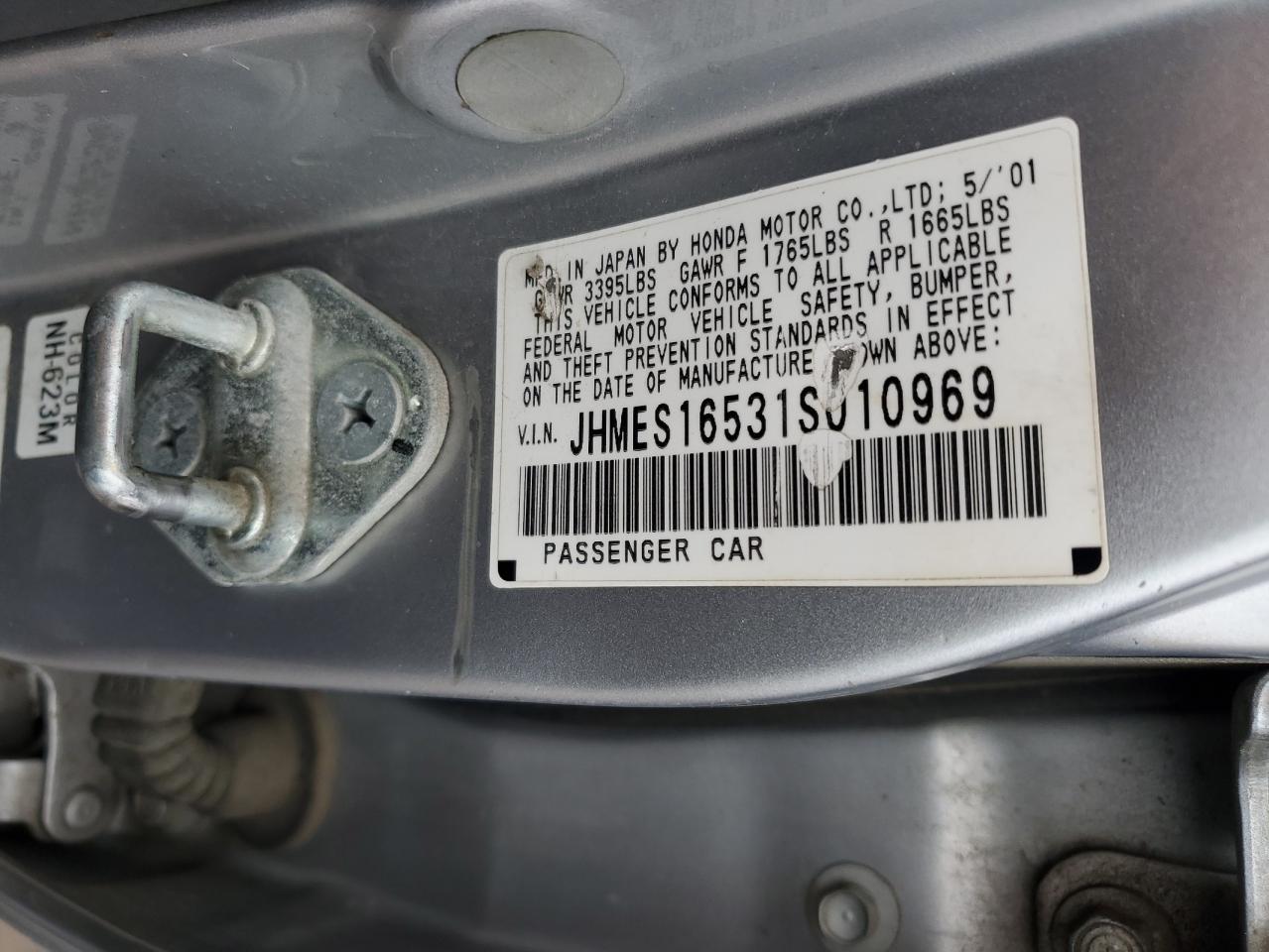 2001 Honda Civic VIN JHMES16531S010969 Copart auction photo, front end damage thumbnail 12