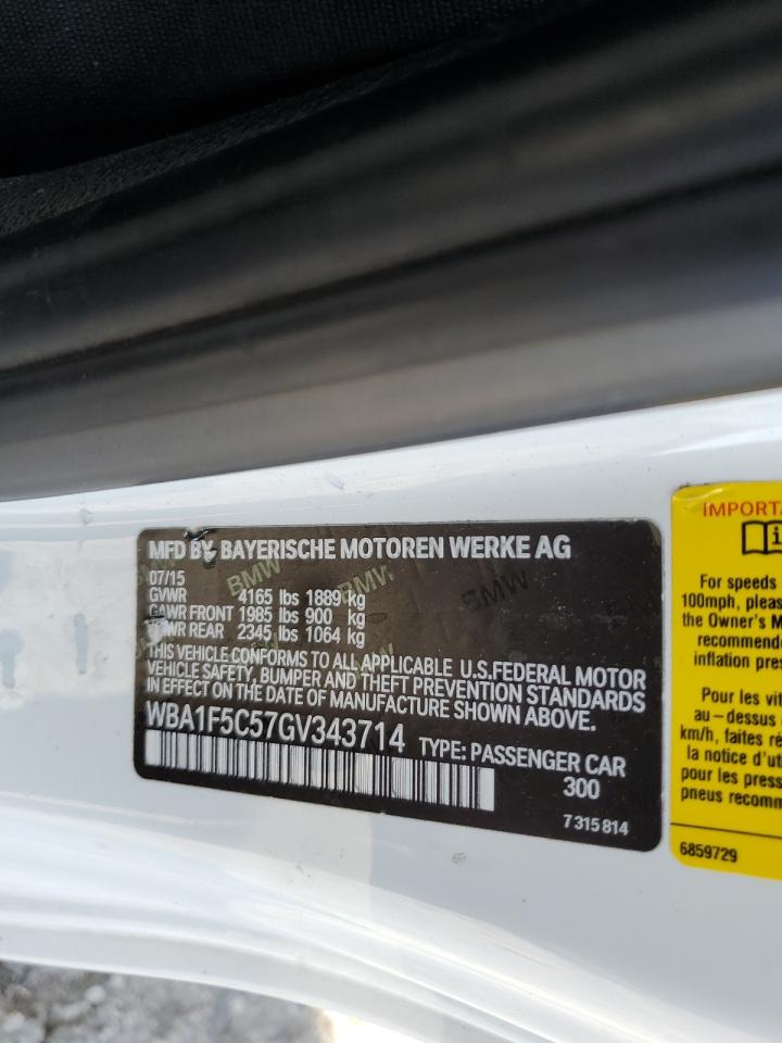 2016 BMW 2er VIN WBA1F5C57GV343714 Copart auction photo, front end damage thumbnail 12