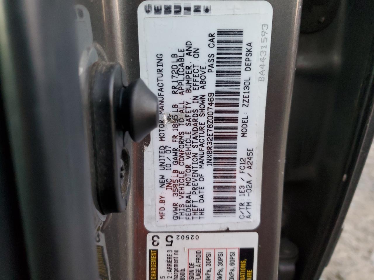 2008 Toyota Corolla VIN 1NXBR32E78Z007469 Copart auction photo, rear end damage thumbnail 12