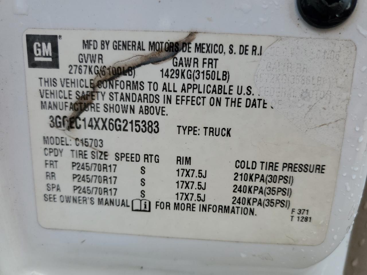 2006 Chevrolet Silverado VIN 3GCEC14XX6G215383 Copart auction photo, front end damage thumbnail 12