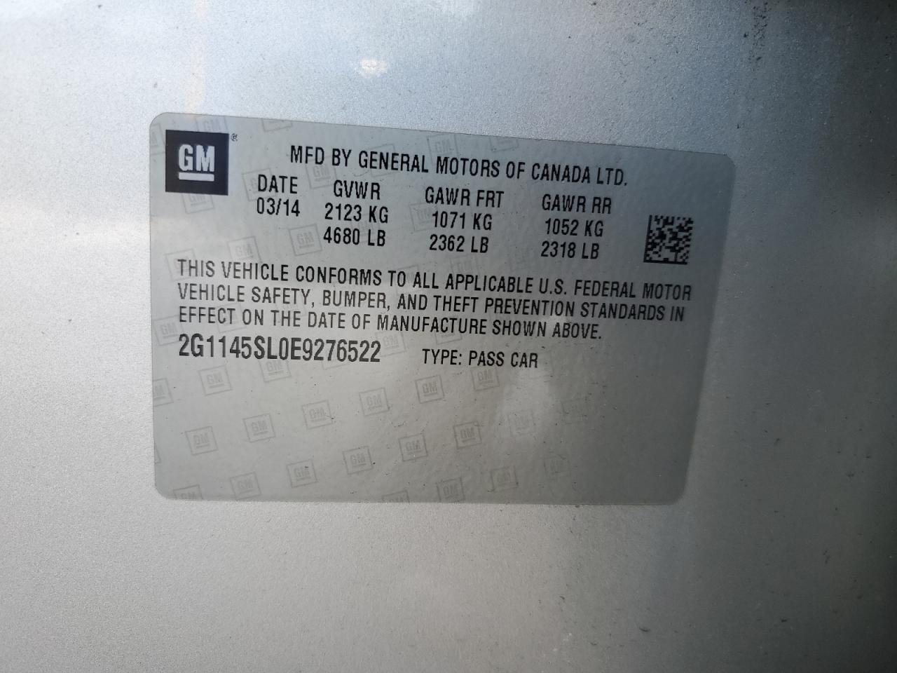 2014 Chevrolet Impala VIN 2G1145SL0E9276522 Copart auction photo, front end damage thumbnail 12