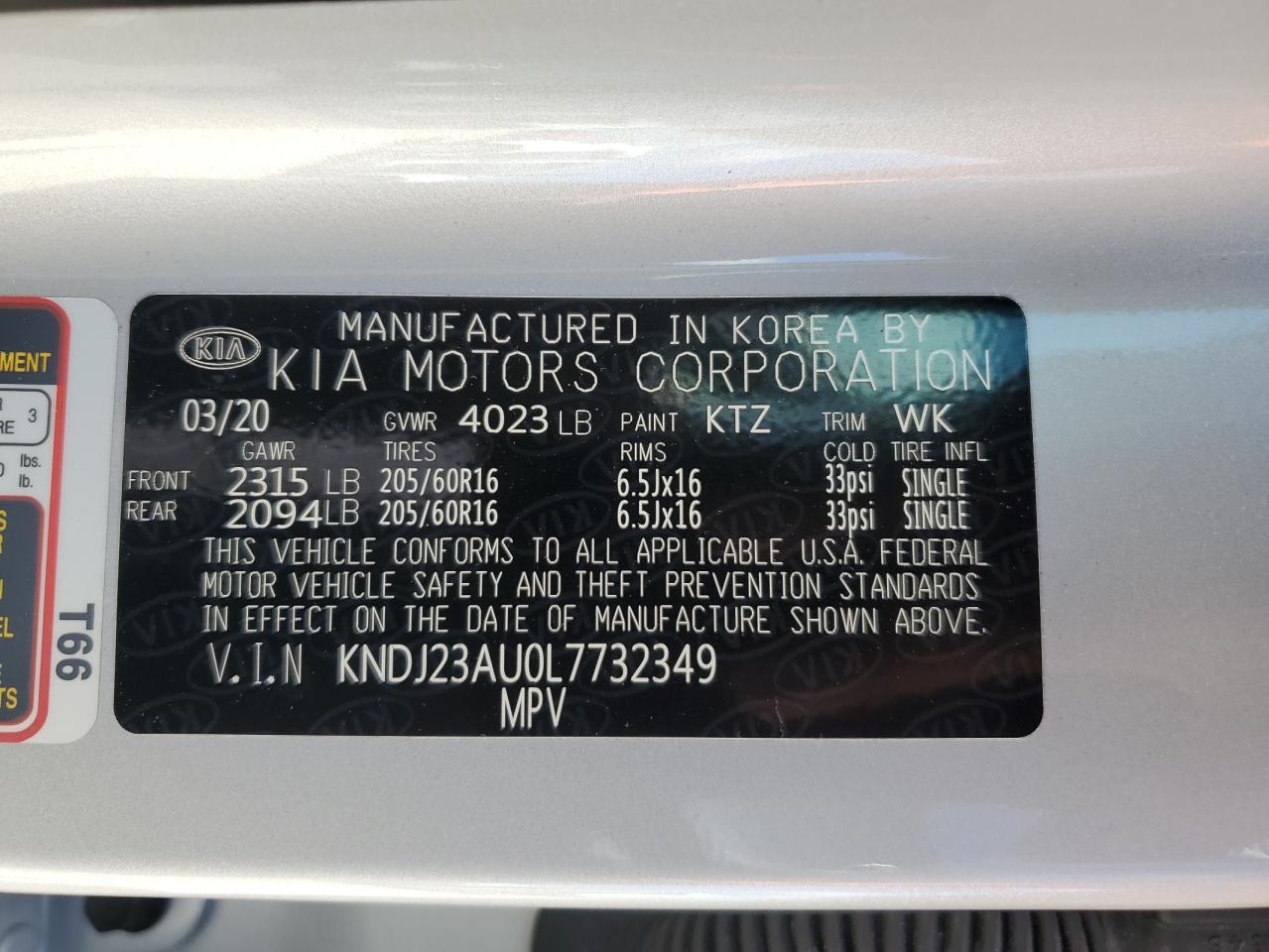 2020 KIA Soul VIN KNDJ23AU0L7732349 Copart auction photo, all over damage thumbnail 14