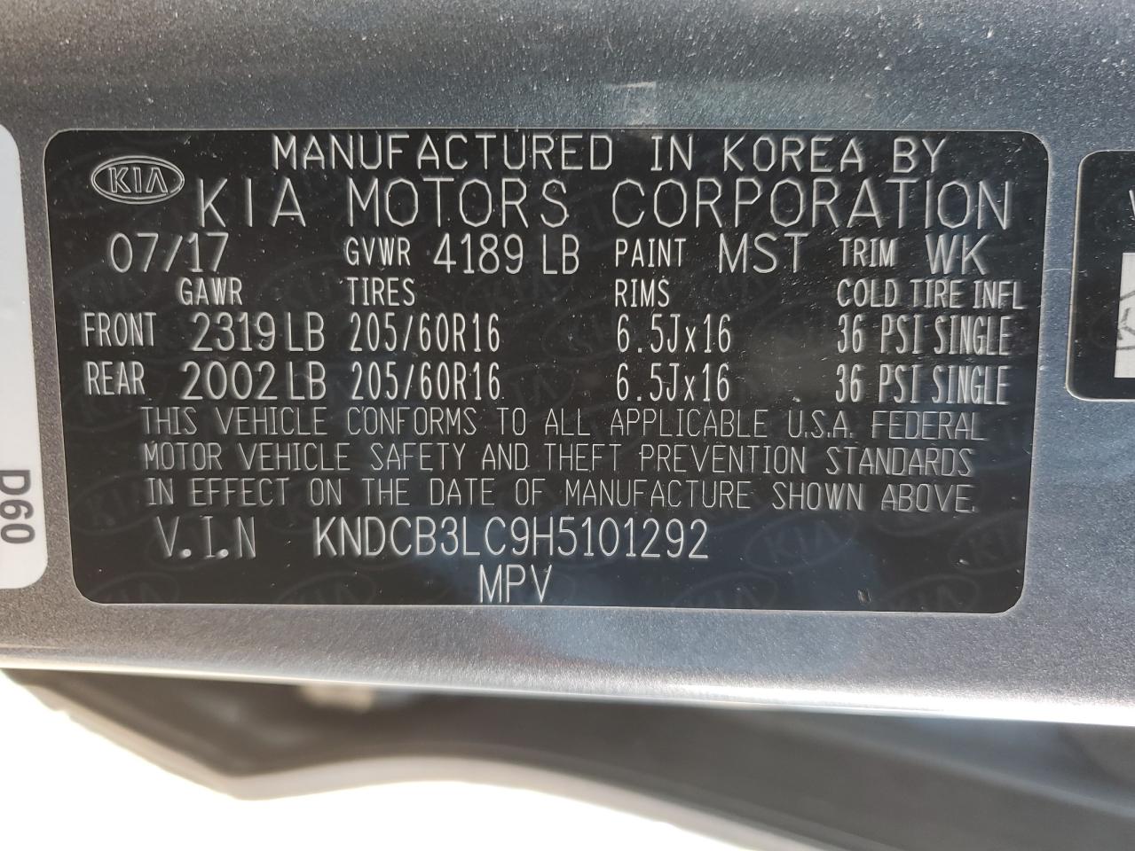 2017 KIA Niro VIN KNDCB3LC9H5101292 Copart auction photo, front end / side damage thumbnail 12