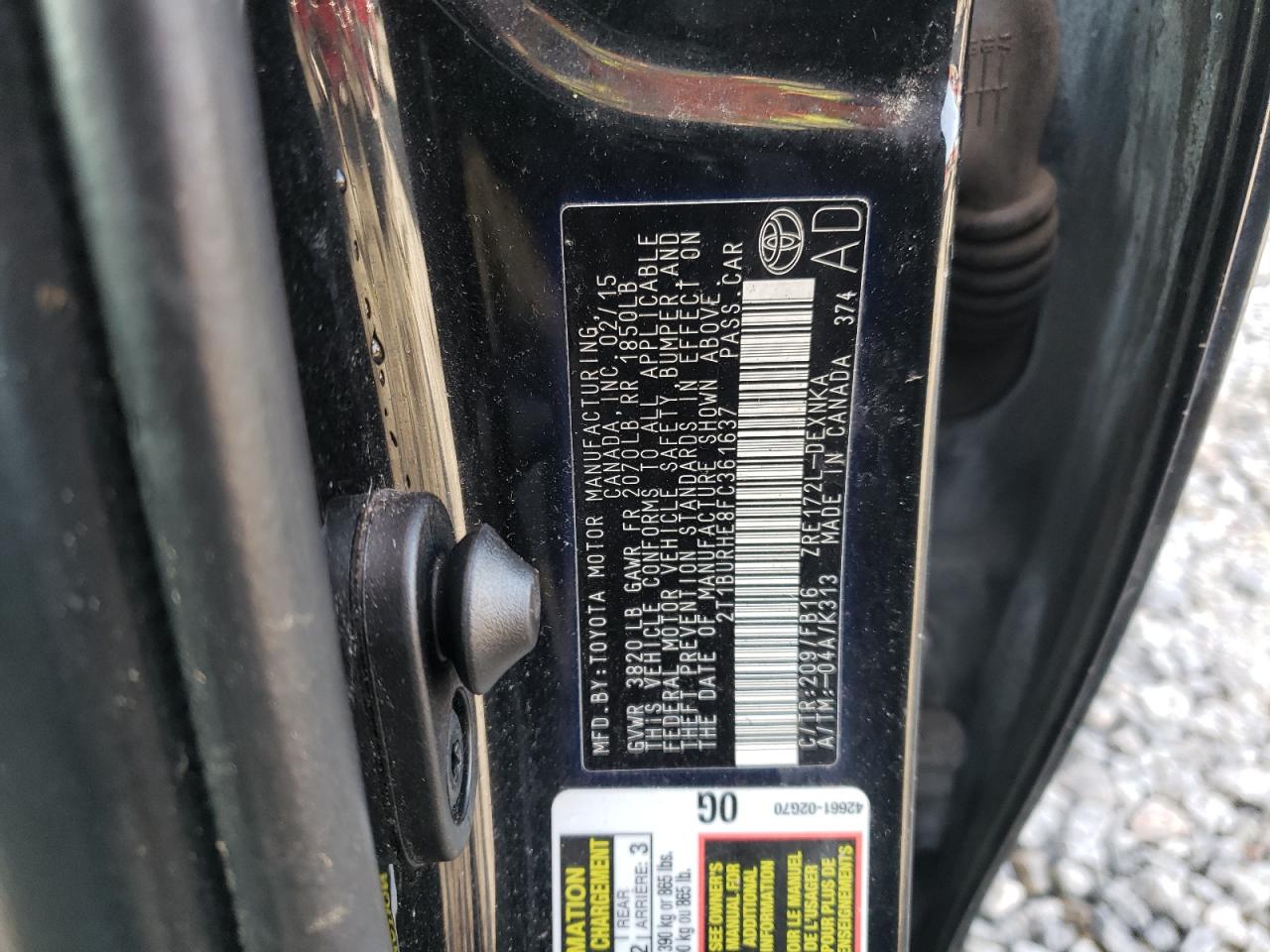 2015 Toyota Corolla VIN 2T1BURHE8FC361637 Copart auction photo, all over damage thumbnail 13