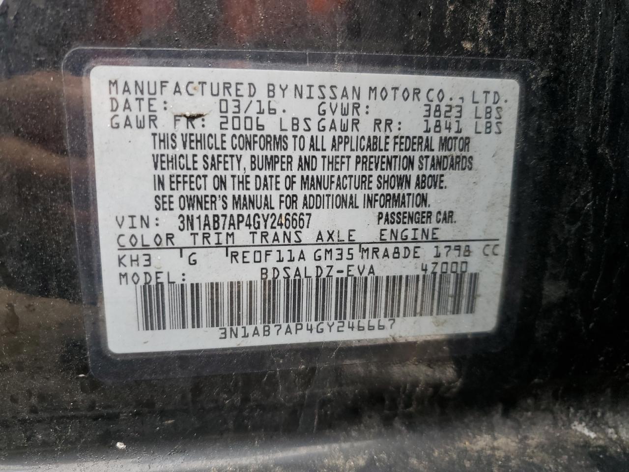 2016 Nissan Sentra VIN 3N1AB7AP4GY246667 Copart auction photo, rear end / front end damage thumbnail 12