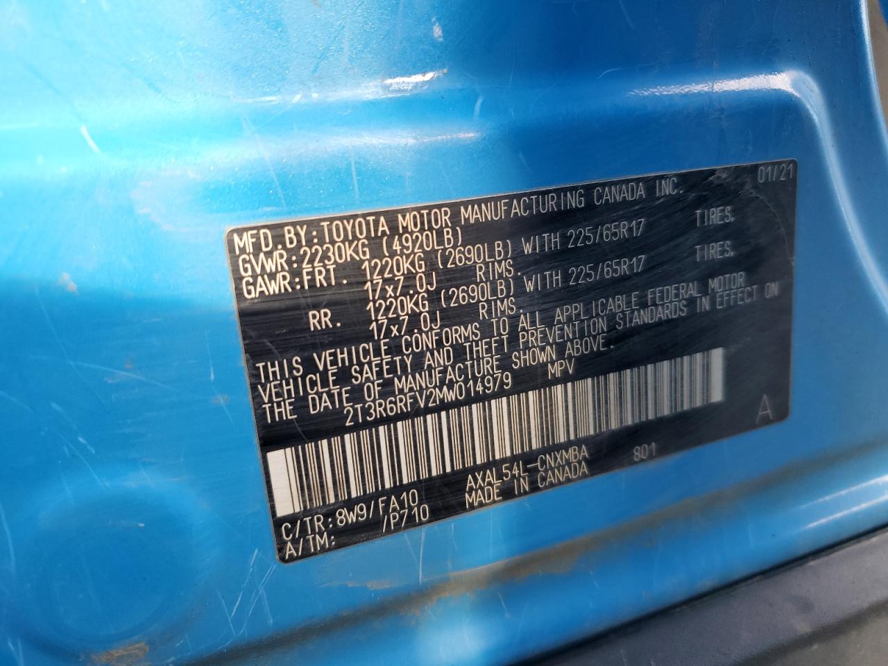 2021 Toyota RAV 4 VIN 2T3R6RFV2MW014979 Copart auction photo, normal wear damage thumbnail 13