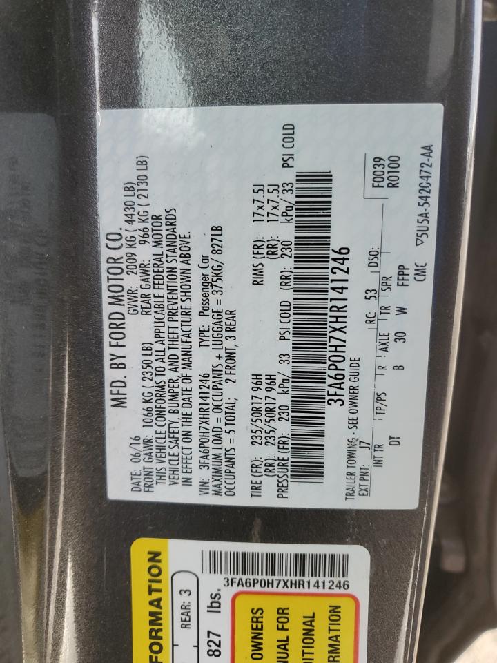2017 Ford Fusion VIN 3FA6P0H7XHR141246 Copart auction photo, vandalism / side damage thumbnail 12