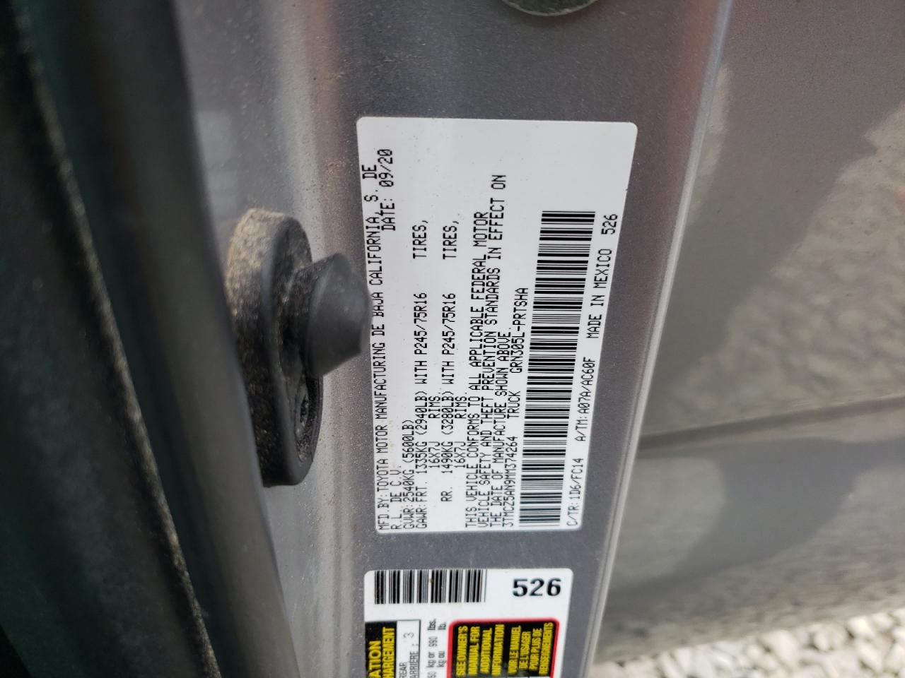 2021 Toyota Tacoma VIN 3TMCZ5AN9MM374264 Copart auction photo, rear end / minor dent/scratches damage thumbnail 13