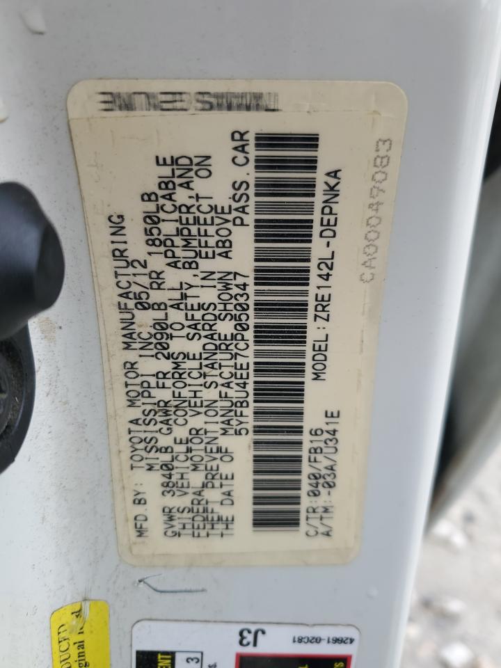 2012 Toyota Corolla VIN 5YFBU4EE7CP050347 Copart auction photo, rear end / front end damage thumbnail 13