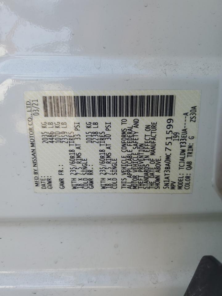 2021 Nissan Rogue VIN 5N1AT3BA0MC751599 Copart auction photo, rear end / undercarriage damage thumbnail 13