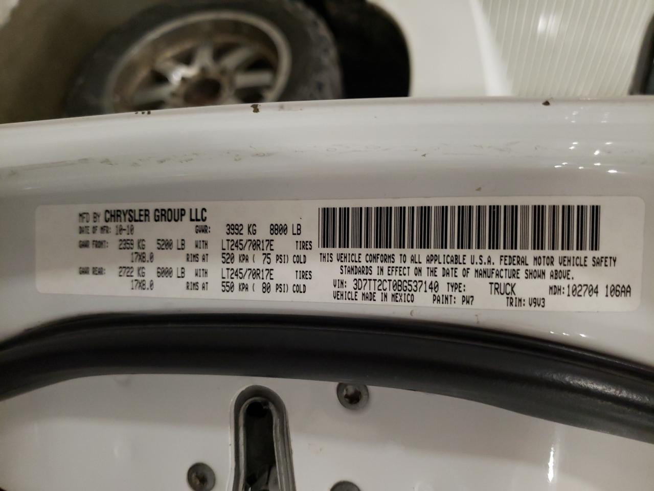 2011 Dodge RAM VIN 3D7TT2CT0BG537140 Copart auction photo, side / all over damage thumbnail 12
