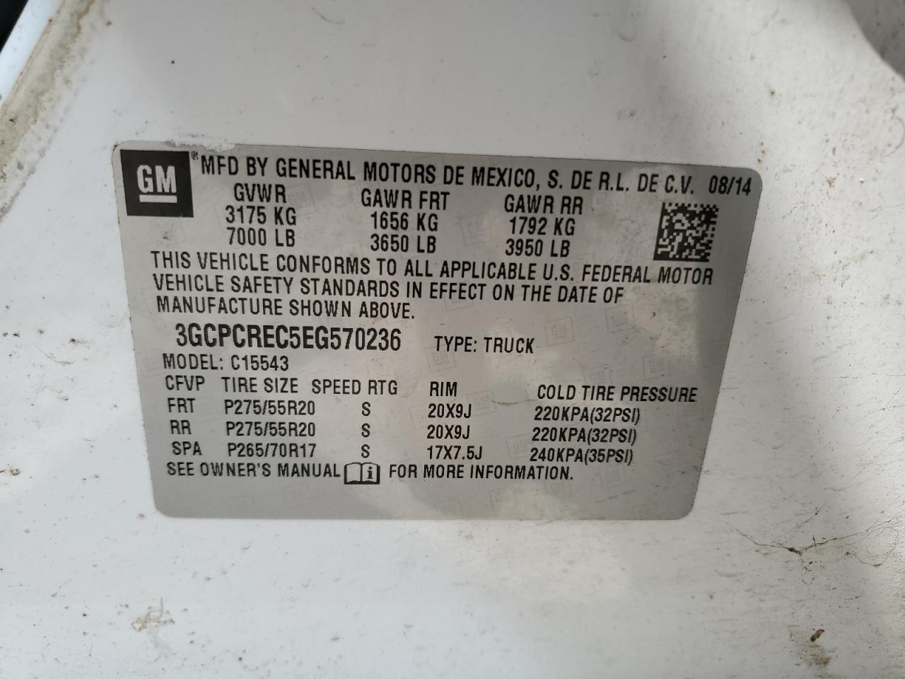 2014 Chevrolet Silverado VIN 3GCPCREC5EG570236 Copart auction photo, hail damage thumbnail 12