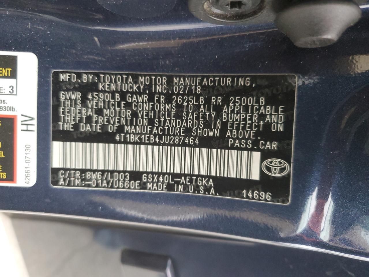 2018 Toyota Avalon VIN 4T1BK1EB4JU287464 Copart auction photo, rear end damage thumbnail 12