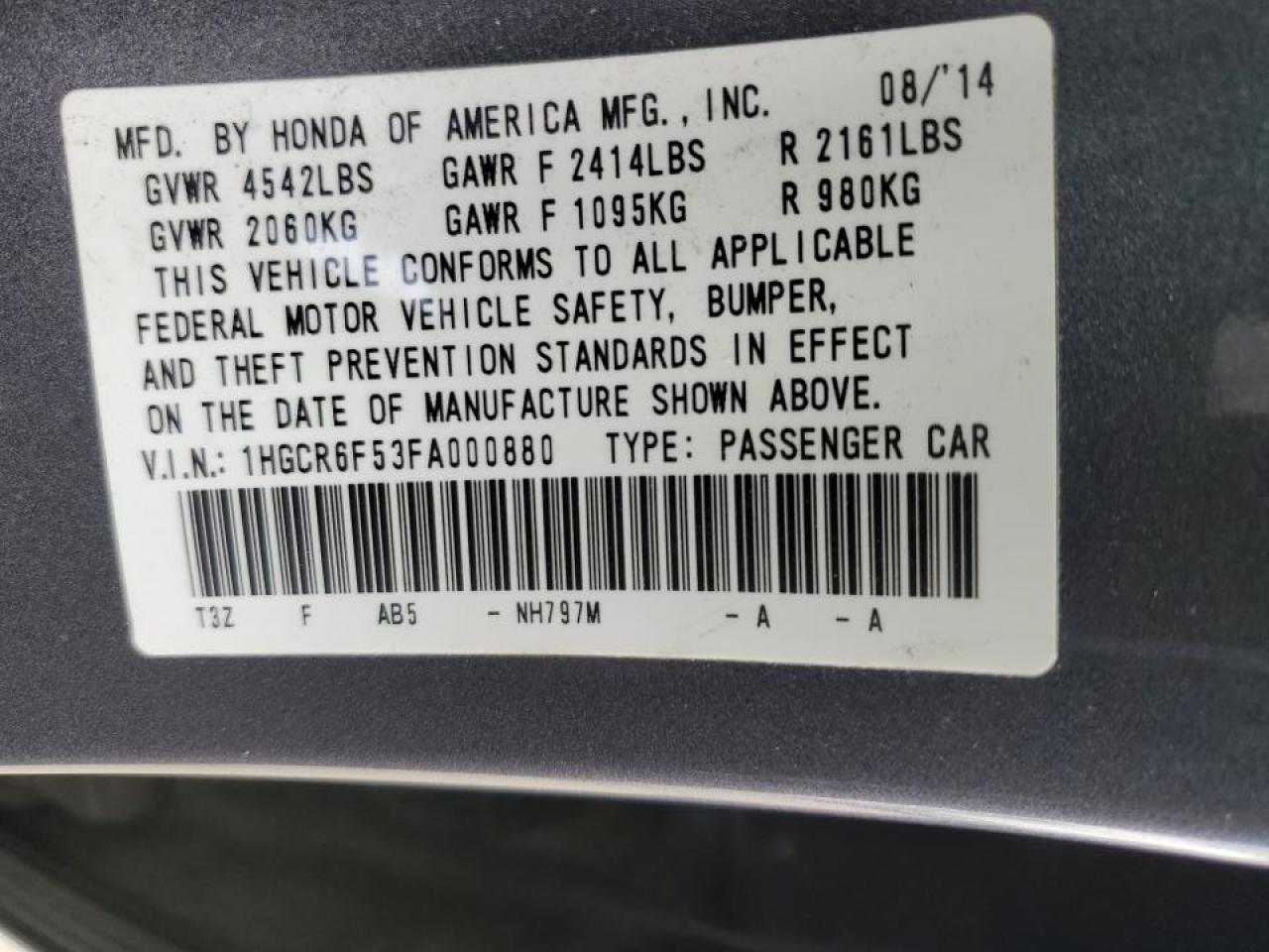 2015 Honda Accord VIN 1HGCR6F53FA000880 Copart auction photo, front end damage thumbnail 12