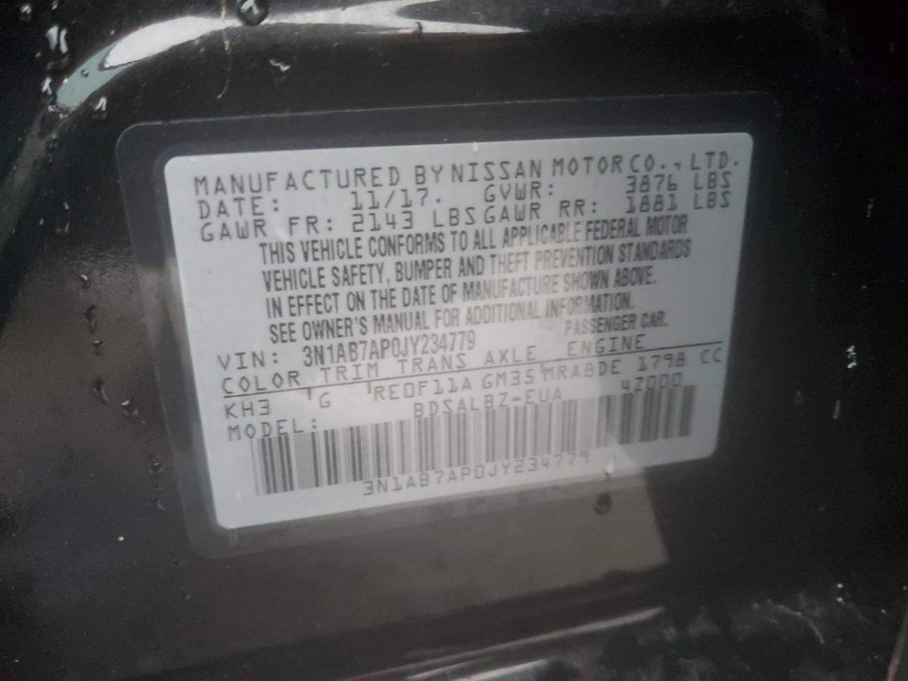 2018 Nissan Sentra VIN 3N1AB7AP0JY234779 Copart auction photo, normal wear / minor dent/scratches damage thumbnail 12