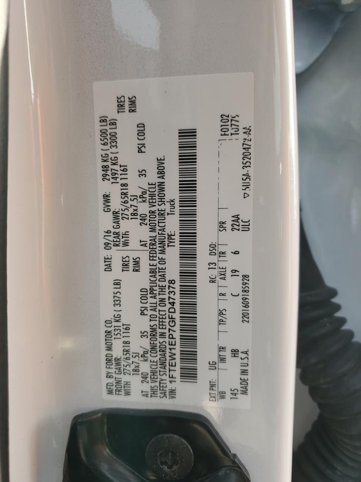 2016 Ford F-150 VIN 1FTEW1EP7GFD47378 Copart auction photo, front end damage thumbnail 14