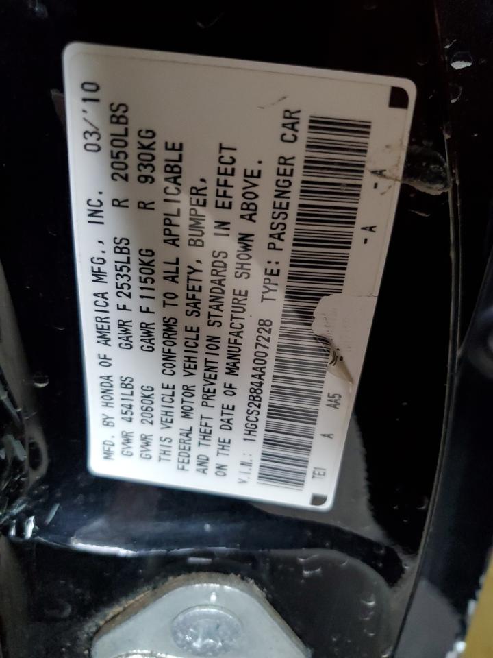 2010 Honda Accord VIN 1HGCS2B84AA007228 Copart auction photo, rollover / mechanical damage thumbnail 13