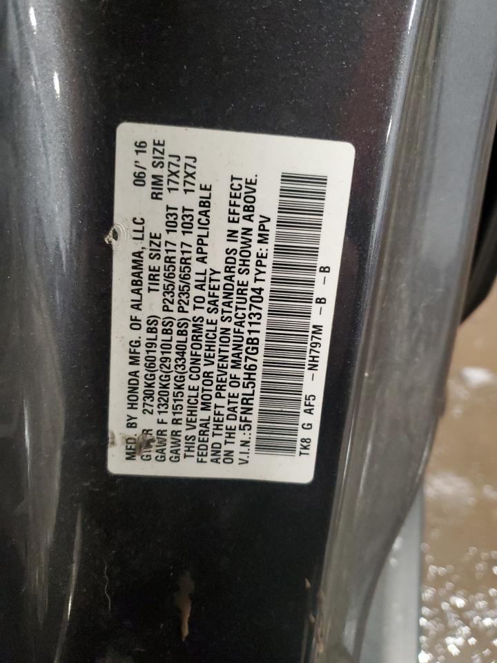 2016 Honda Odyssey VIN 5FNRL5H67GB113704 Copart auction photo, front end / side damage thumbnail 14