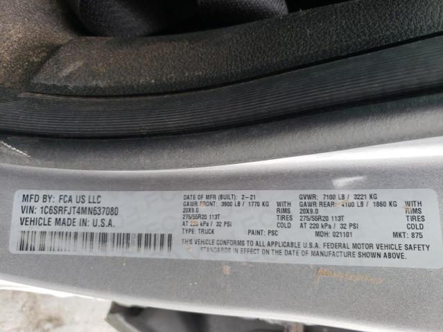 2021 RAM 1500 VIN 1C6SRFJT4MN637080 Copart auction photo, all over / mechanical damage thumbnail 12