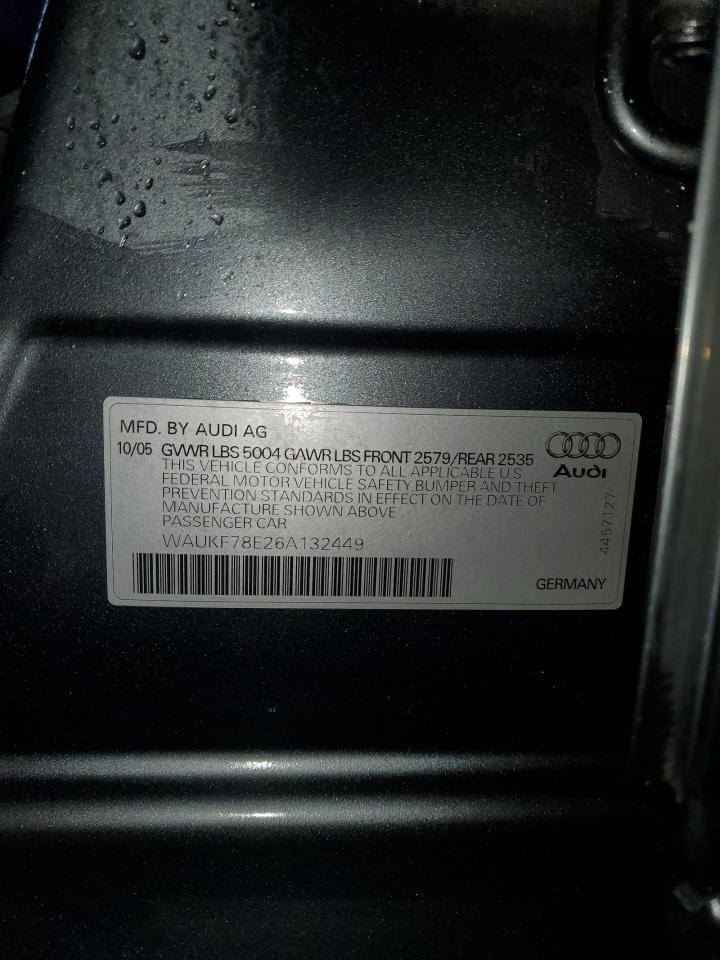 2006 Audi A4 VIN WAUKF78E26A132449 Copart auction photo, front end damage thumbnail 12