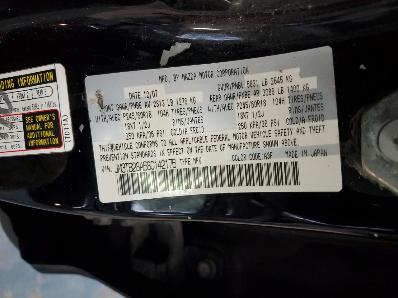 2008 Mazda CX-9 VIN JM3TB28A680142176 Copart auction photo, front end damage thumbnail 13