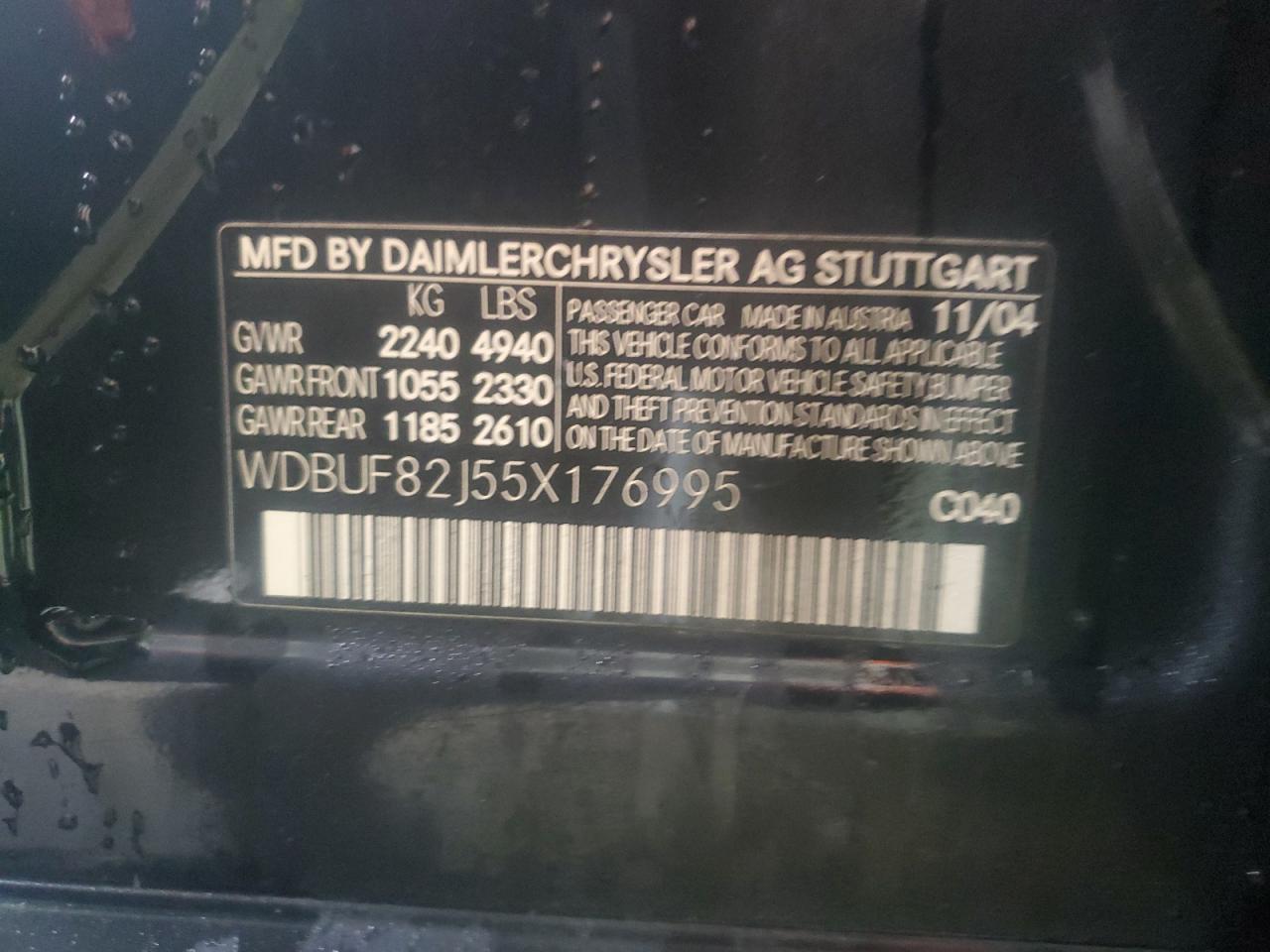 2005 Mercedes-Benz E-klasse VIN WDBUF82J55X176995 Copart auction photo, front end / side damage thumbnail 12