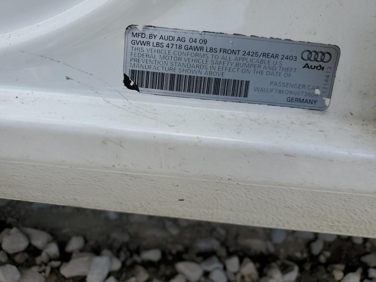 2009 Audi A4 VIN WAUJF78K09N073609 Copart auction photo, all over damage thumbnail 12