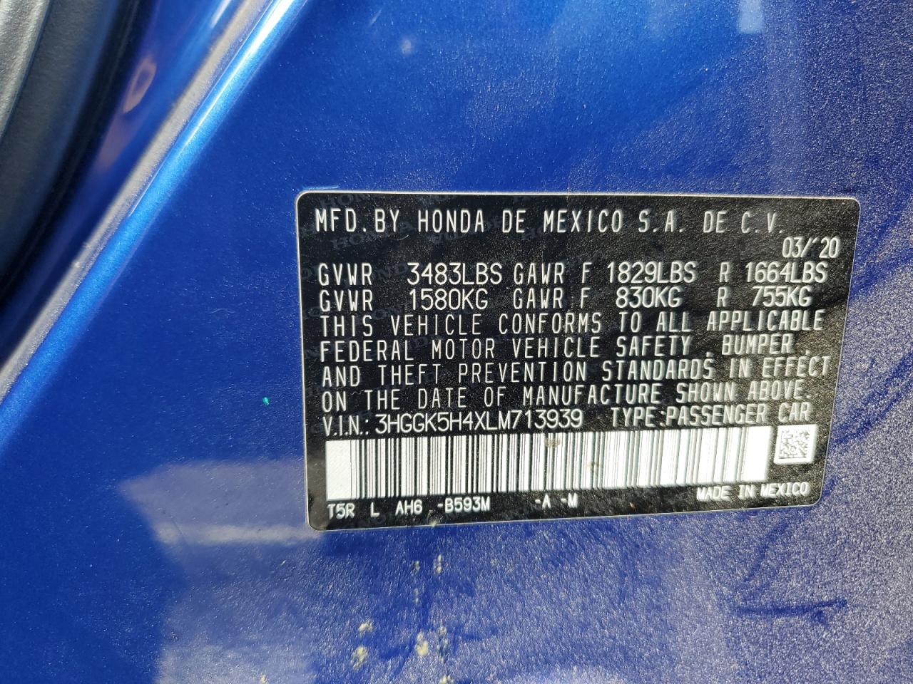 2020 Honda Fit VIN 3HGGK5H4XLM713939 Copart auction photo, front end damage thumbnail 12