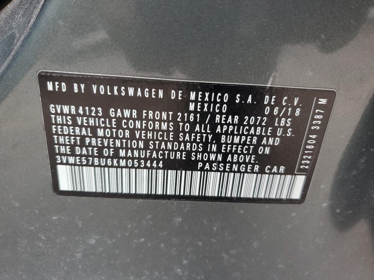 2019 Volkswagen Jetta VIN 3VWE57BU6KM053444 Copart auction photo, rear end / side damage thumbnail 13