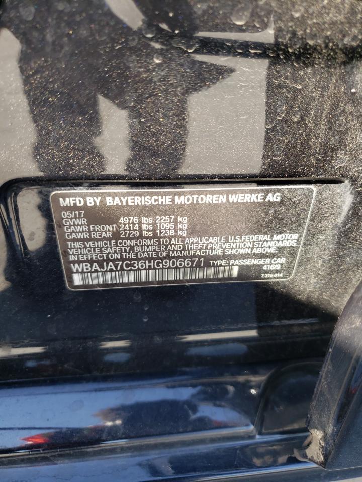 2017 BMW 5er VIN WBAJA7C36HG906671 Copart auction photo, vandalism / minor dent/scratches damage thumbnail 12
