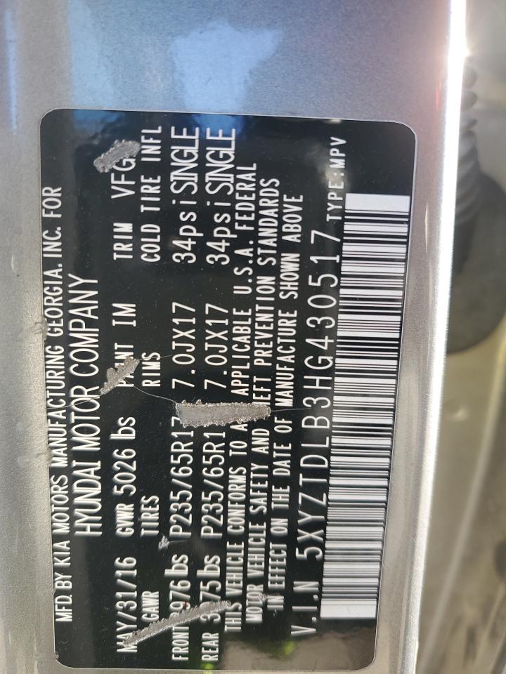2017 Hyundai Santa Fe VIN 5XYZTDLB3HG430517 Copart auction photo, front end damage thumbnail 14