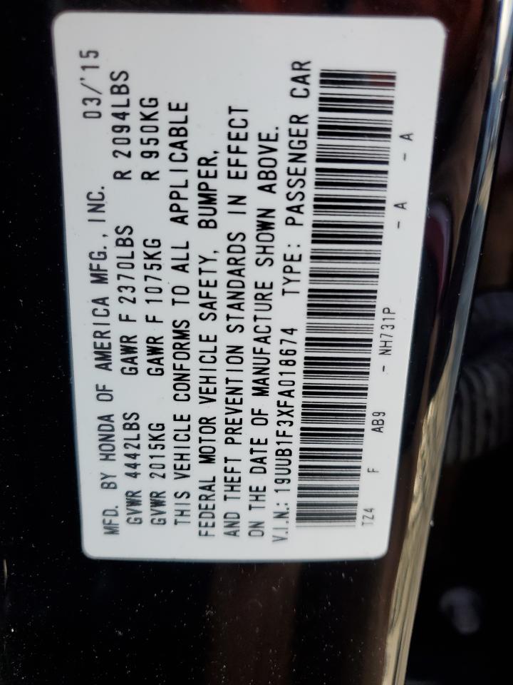 2015 Acura TLX VIN 19UUB1F3XFA018674 Copart auction photo, rear end / front end damage thumbnail 13