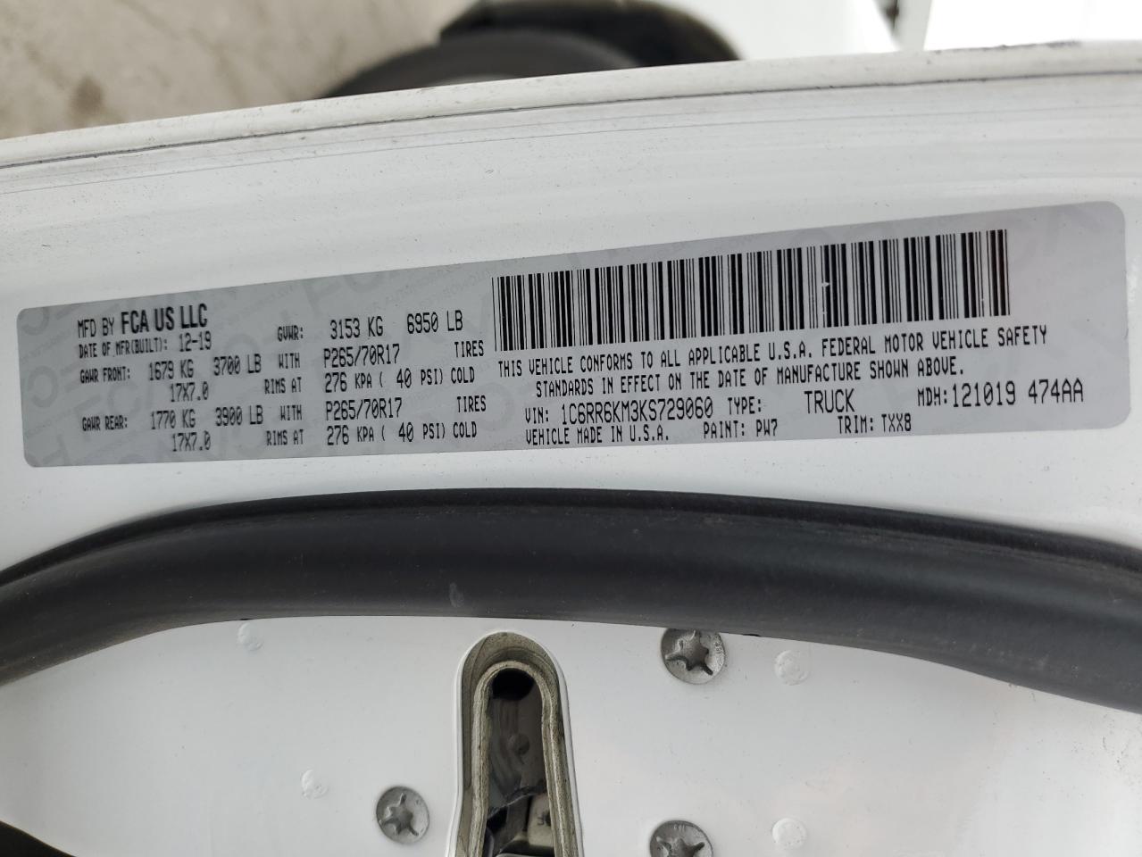 2019 RAM 1500 VIN 1C6RR6KM3KS729060 Copart auction photo, mechanical damage thumbnail 12